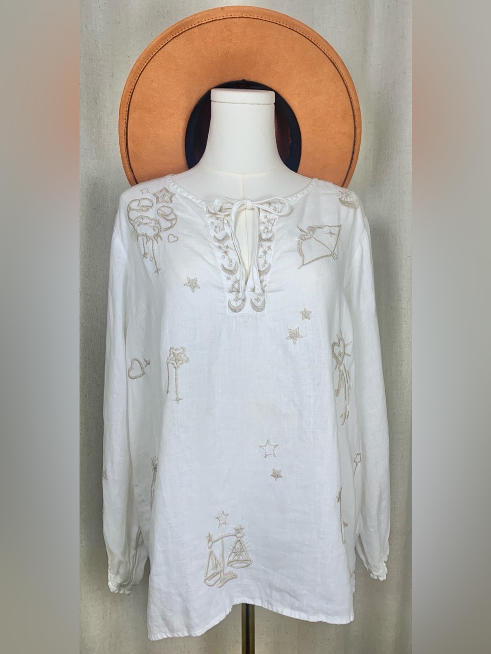 Johnny Was Celestial Embroidered Tunic Blouse Boho Astrology